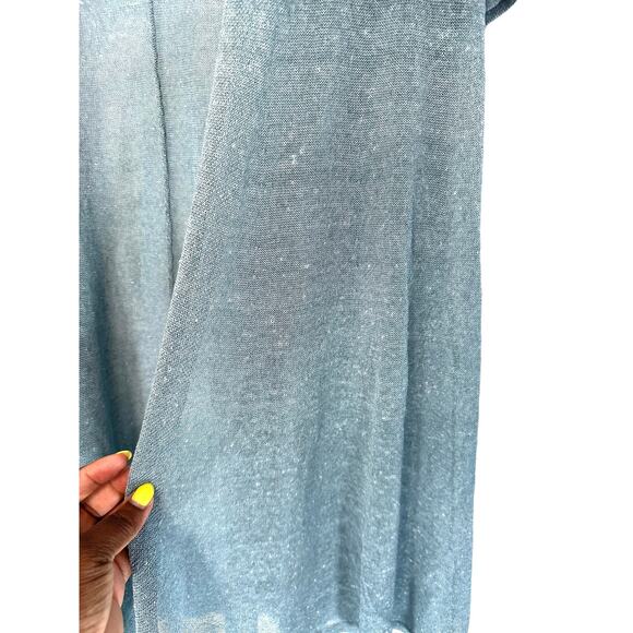 Eileen Fisher Blue Lightweight Relaxed Linen Crepe Shimmer Long Cardigan Size XS - Picture 3 of 7